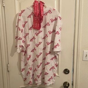 Asos plus size Barbie Pink Logo Patterned White T-Shirt and matching headband